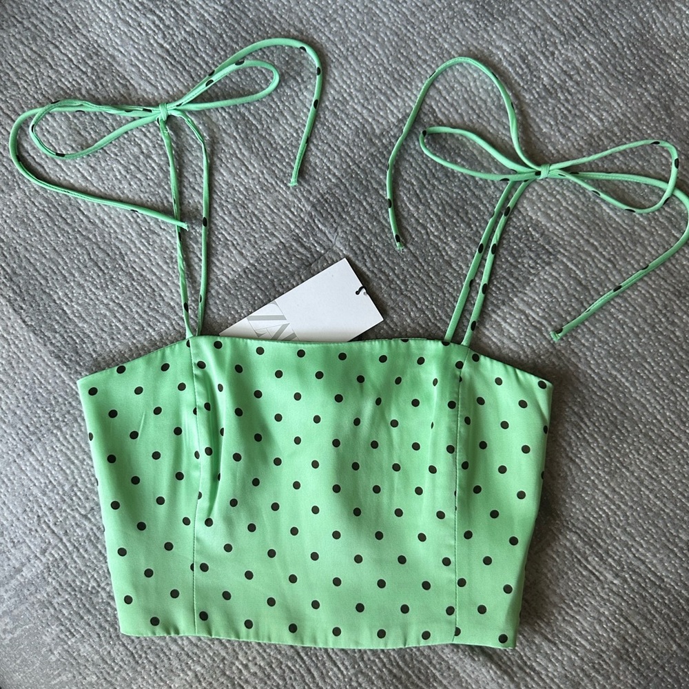 Zara Mint Green Polka Dot Tie-Strap Crop Top